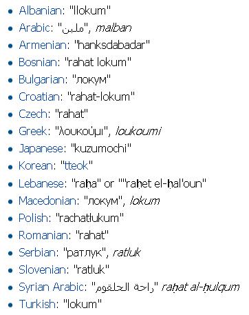 The name of Turkish Delight in different languages