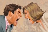 man and woman screaming at each other