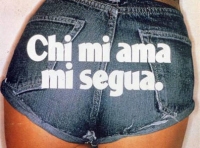 hotpants made of denim with the inscription: If you love me, follow me.
