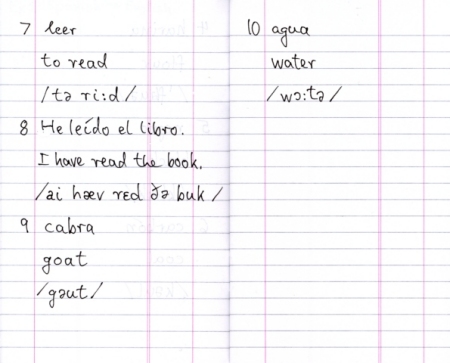 Spanish-English workbook sample